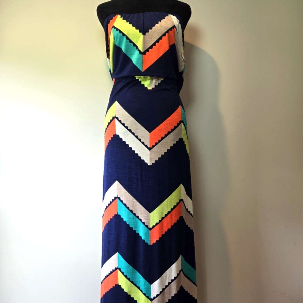 Trixxi Maxi Dress Small Strapless Geometric Print Summer Y2k Colorful Quirky